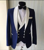 Slim Fit Groomsmen One Button Groom Tuxedos Peak Blue Lapel Men Suits Wedding Best Man 3 Pieces ( Jacket+Pants+Vest+Tie ) C825