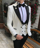 Slim Fit Groomsmen One Button Groom Tuxedos Peak Blue Lapel Men Suits Wedding Best Man 3 Pieces ( Jacket+Pants+Vest+Tie ) C825