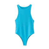 TRAF Women Sexy Fashion Stretchy Slim Solid Bodysuits Vintage O Neck Sleeveless Female Playsuits Chic Tops