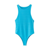 TRAF Women Sexy Fashion Stretchy Slim Solid Bodysuits Vintage O Neck Sleeveless Female Playsuits Chic Tops