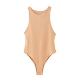 TRAF Women Sexy Fashion Stretchy Slim Solid Bodysuits Vintage O Neck Sleeveless Female Playsuits Chic Tops