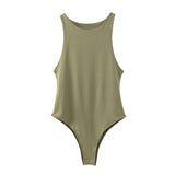 TRAF Women Sexy Fashion Stretchy Slim Solid Bodysuits Vintage O Neck Sleeveless Female Playsuits Chic Tops