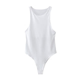 TRAF Women Sexy Fashion Stretchy Slim Solid Bodysuits Vintage O Neck Sleeveless Female Playsuits Chic Tops