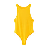 TRAF Women Sexy Fashion Stretchy Slim Solid Bodysuits Vintage O Neck Sleeveless Female Playsuits Chic Tops