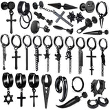 1 pair Punk Black Multiple Styles Stainless/Titanium Steel Stud Earrings For Men and Women Gothic Street Pop Hip Hop Ear Jewelry - shopwishi 