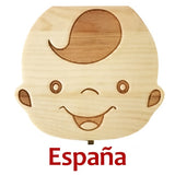 Baby Wood Tooth Box Organizer Milk Teeth Storage Language Spain English Collect Teeth Umbilica Save Gifts Baby Tooth Box