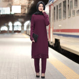 Two Piece Sets Tops and Pants Women Turkey Muslim Abaya Split Abaya Dresses Ramadan Moroccan Kaftan Islamic Clothing Dress Sets