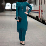 Two Piece Sets Tops and Pants Women Turkey Muslim Abaya Split Abaya Dresses Ramadan Moroccan Kaftan Islamic Clothing Dress Sets