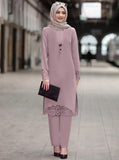 Two Piece Sets Tops and Pants Women Turkey Muslim Abaya Split Abaya Dresses Ramadan Moroccan Kaftan Islamic Clothing Dress Sets