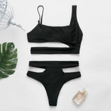 Mossha Hollow out White swimwear women High waist bikini 2020 Mujer Metal Buckle belt swimsuit women biquini female bathing suit