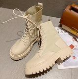 Ankle Boots for Women 2020 Autumn Motorcycle Boots Thick Heel PlatfoAnkle Brm Shoes Woman Slip on Round Toe Fashion  Boots