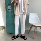 Pleated Straight Pants Men's Fashion Solid Color Elastic Waist Casual Pants Men Streetwear Loose Japanese Ice Silk Trousers Mens