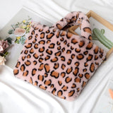 Winter Fashion Faux Fur Bag Large Capacity Leopard Print Bag Women's One-shoulder Messenger Handbag Bag Plush Female Bag