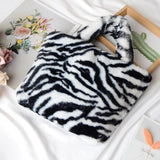 Winter Fashion Faux Fur Bag Large Capacity Leopard Print Bag Women's One-shoulder Messenger Handbag Bag Plush Female Bag
