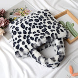 Winter Fashion Faux Fur Bag Large Capacity Leopard Print Bag Women's One-shoulder Messenger Handbag Bag Plush Female Bag