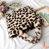 Winter Fashion Faux Fur Bag Large Capacity Leopard Print Bag Women's One-shoulder Messenger Handbag Bag Plush Female Bag