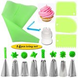 14pcs/Set Reusable Icing Piping Nozzle Set and Pastry Set DIY Cake Decorating Tool