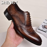 New Crocodile Vintage Fashion Men Shoes Formal Dress Casual Leather Shoes Business Wedding Loafers Designer Brogue Office Shoes