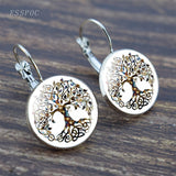 Tree of Life Silver Color Earrings Fashion France Earrings for Women EarHook Earrings Life Tree Glass Cabochon Jewelry Girl Gift