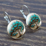 Tree of Life Silver Color Earrings Fashion France Earrings for Women EarHook Earrings Life Tree Glass Cabochon Jewelry Girl Gift
