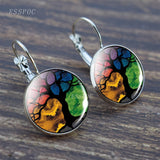 Tree of Life Silver Color Earrings Fashion France Earrings for Women EarHook Earrings Life Tree Glass Cabochon Jewelry Girl Gift