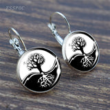 Tree of Life Silver Color Earrings Fashion France Earrings for Women EarHook Earrings Life Tree Glass Cabochon Jewelry Girl Gift