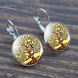 Tree of Life Silver Color Earrings Fashion France Earrings for Women EarHook Earrings Life Tree Glass Cabochon Jewelry Girl Gift