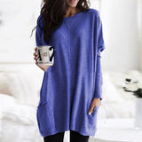 O-neck Long Sleeve Gradient Color Loose Casual Dress Women 2019 Spring Autumn Pocket Long Tops Plus Size 5xl Ladies Dresses