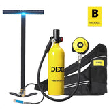 DIDEEP 1L Scuba Diving Cylinder Mini Oxygen Tank Set Respirator Air Tank Hand Pump for Snorkeling Breath Diving Equipment Black