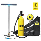 DIDEEP 1L Scuba Diving Cylinder Mini Oxygen Tank Set Respirator Air Tank Hand Pump for Snorkeling Breath Diving Equipment Black