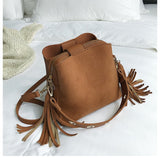 New Fashion Scrub Women Bucket Bag Vintage Tassel Messenger Bag