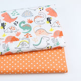 2PCS Dinosaur Dot, Fox  Animals Twill 100% Cotton Fabric,Patchwork Cloth,Sewing Quilting Fat Quarters Material For Baby&Child