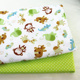 2PCS Dinosaur Dot, Fox  Animals Twill 100% Cotton Fabric,Patchwork Cloth,Sewing Quilting Fat Quarters Material For Baby&Child