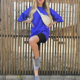 Casual Solid Outfits Women's Two Piece Suit With Belt Home Loose Sports Tracksuits Fashion Leisure Bicycle Suit Summer