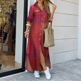 Women Elegant Lapel Neck Button Down Dress 2020 Summer Letter Print Long Shirt Dress