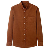 Casual Mens Corduroy Shirt Pure Cotton Long Sleeve Brown Thick Winter XXL Regular Fit New Model Male Button Down Shirts - shopwishi 