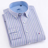 Men's Casual 100% Cotton Oxford Striped Shirt Single Patch Pocket Long Sleeve Standard-fit Comfortable Thick Button-down Shirts - shopwishi 