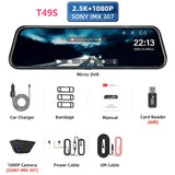 Jansite 10 inches Touch Screen 2.5K Car DVR stream media Dash camera Dual Lens Video Recorder Rearview mirror 1080P Rear camera