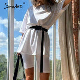 Simplee Casual Solid Outfits Women's Two Piece Suit with Belt Home Loose Sports Tracksuits Fashion Bicycle Summer Hot Suit 2020