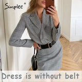 Simplee Two-piece casual plaid women dress Elegant long sleeve button skirt suits A-line notched office lady autumnn suits 2020