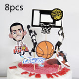 5 pcs Paper glitter basketball Cake Toppers Basketball player cake dessert Adorn card Flags Decor Cake Baking DIY Party Supplies