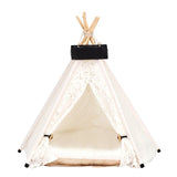 Portable Linen Pet Tent Dog House kitten House Washable Teepee Puppy Cat Indoor Outdoor Kennels Portable Teepee Cave with Mat