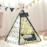 Portable Linen Pet Tent Dog House kitten House Washable Teepee Puppy Cat Indoor Outdoor Kennels Portable Teepee Cave with Mat