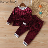 Humor Bear Autumn Kids Baby Girl Clothes Long Sleeve T-shirt+Grid Skirt +bowknot Casual suits Student Girls' Clothing Sets