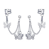 Single Stud Butterfly Earrings Chain Exaggerated Cool Dangler Ear Bone Clip For Women