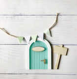 Mini Fairy door Hand Made Cute pink Mouse hole, miniature wooden door with bunting and personalised sign post