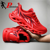 PULOMIES New Men Sport Tennis Shoes Flame Breathable Blade Running Sneakers Men Casual Walking Shoes Platform Sneakers Footwear