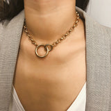 Vintage Punk Curb Chain Necklace for Women New Gold Silver Big Round Pendant Collar Choker Sweater Chain Necklaces