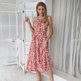 EVERAFTER Vacation holiday dot print dress women sleeveless sashes backless long dress summer casual female beach maxi dresses