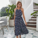 EVERAFTER Vacation holiday dot print dress women sleeveless sashes backless long dress summer casual female beach maxi dresses